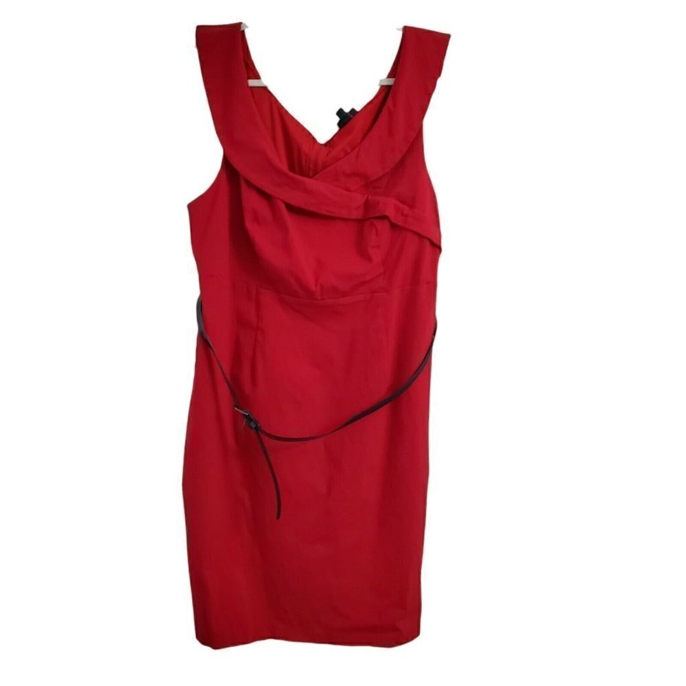 Torrid Pencil Dress Plus 22‎ Red Belted Slimming Stretch Knee-length Cap Sleeve